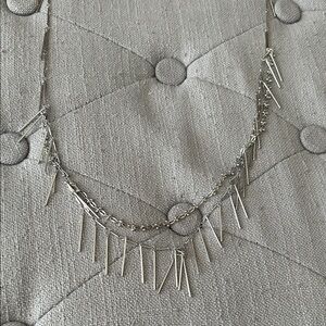 Anthropologie Silver Layered Spike Fringe Necklace